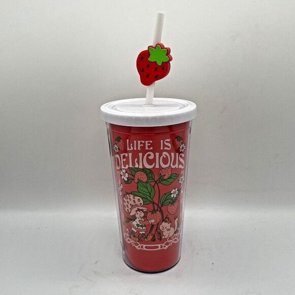 New Strawberry Shortcake Tumbler Life Delicious 20oz‎ Red Cat Cup Straw Topper - Picture 2 of 4